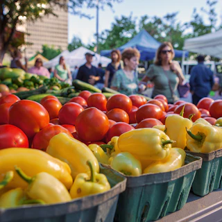 Colorful produce outside at the Red Stick Farmer's Market